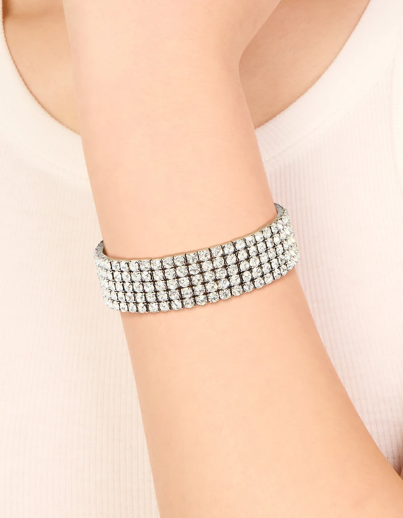 Gunmetal Silver Diamante Stretch Bracelet