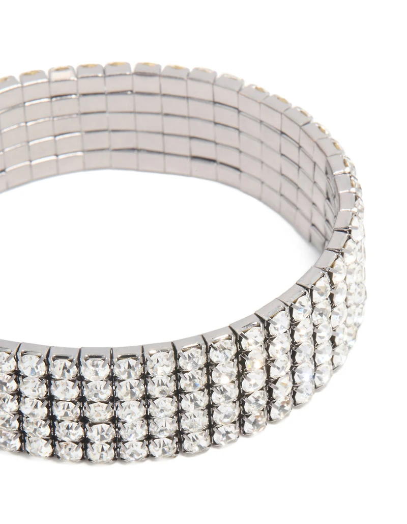 Gunmetal Silver Diamante Stretch Bracelet
