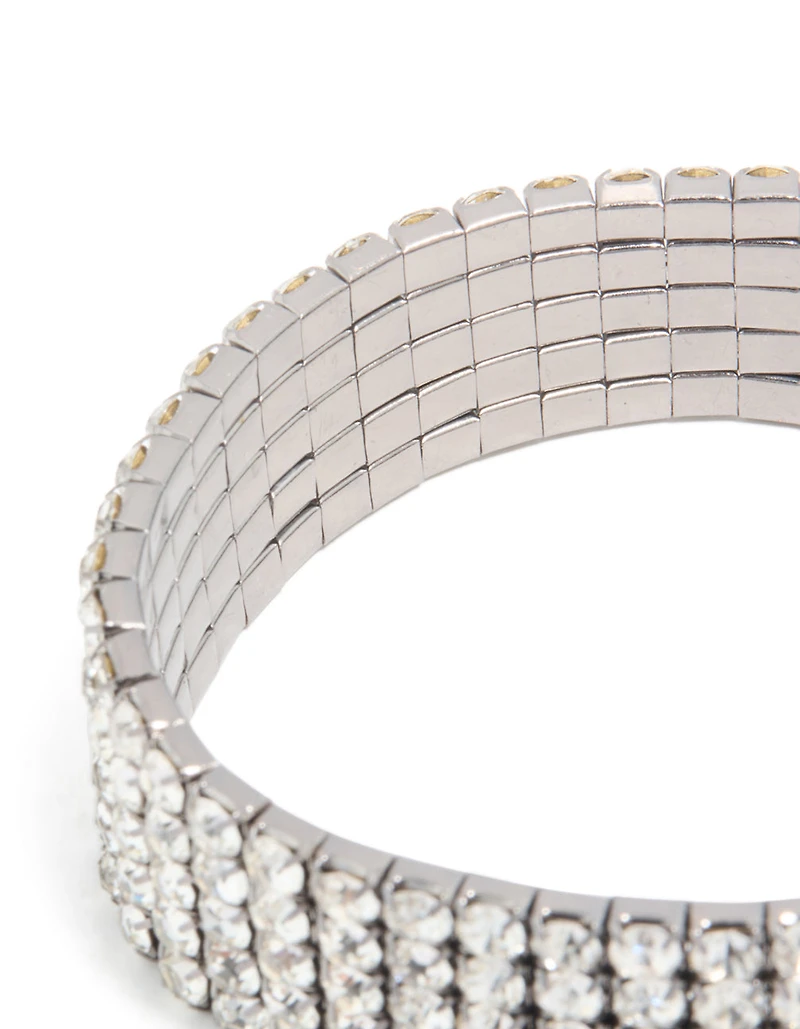 Gunmetal Silver Diamante Stretch Bracelet