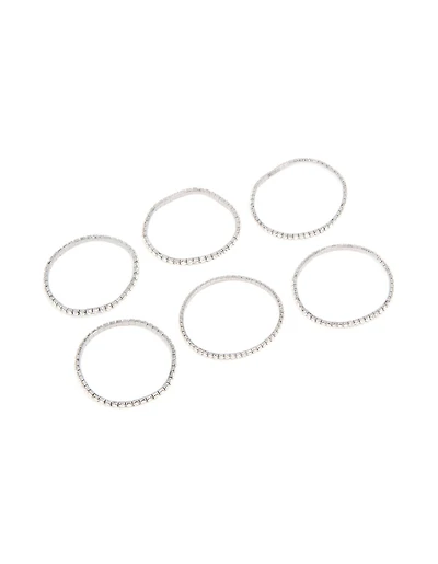 Gunmetal Silver Diamante Stretch Bracelets 6-Pack