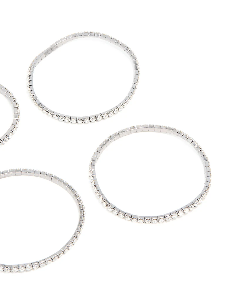 Gunmetal Silver Diamante Stretch Bracelets 6-Pack