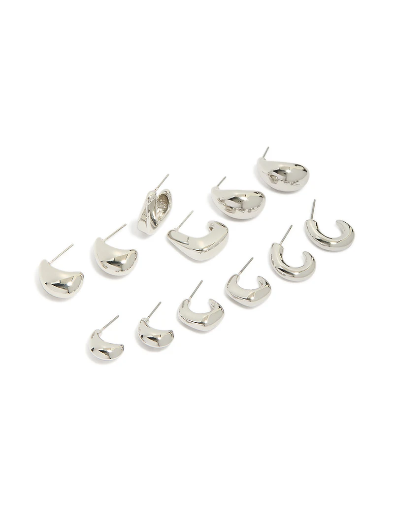 Silver Minimal Hoop Earrings 6-Pack