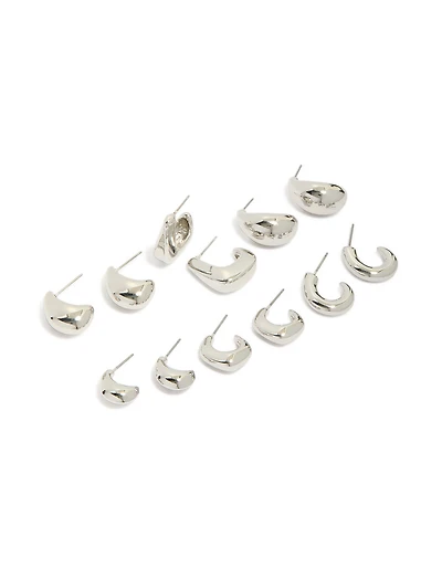Silver Minimal Hoop Earrings 6-Pack