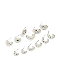 Silver Minimal Hoop Earrings 6-Pack