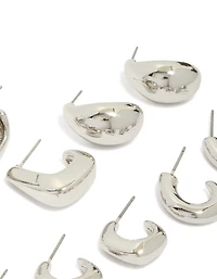 Silver Minimal Hoop Earrings 6-Pack