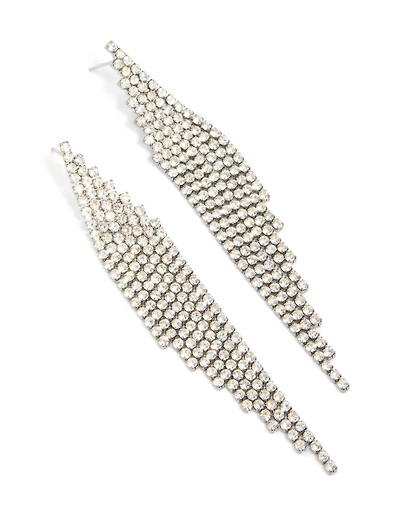 Gunmetal Silver Diamante Slanted Cup Chain Earrings