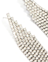 Gunmetal Silver Diamante Slanted Cup Chain Earrings