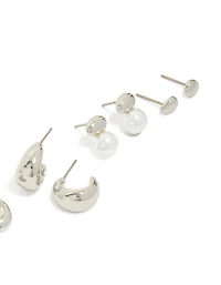 Pack de 6 boucles d’oreilles perles argentées et multi-orbes