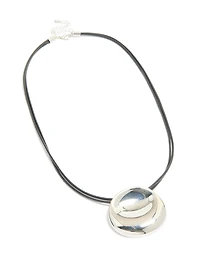 Silver Boho Pendant Cord  Necklace