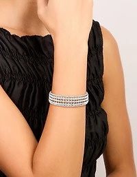 Gunmetal Silver Diamante Glitzy Five Layered Wrist Cuff