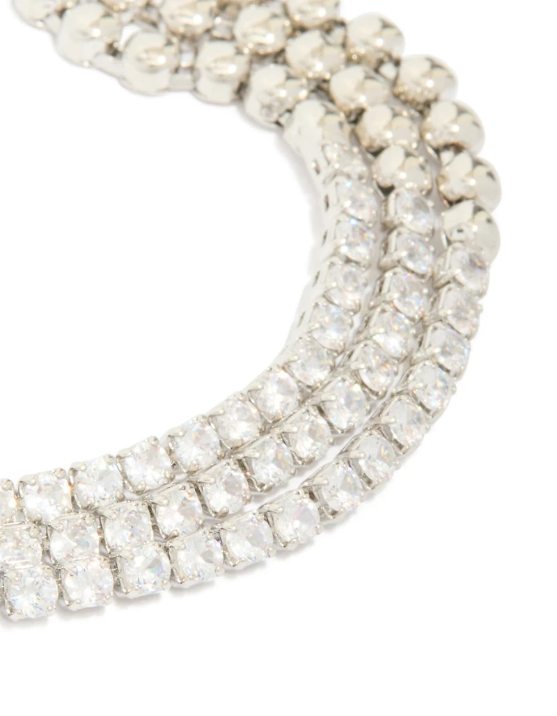 Silver Cubic Zirconia Half Cup Chain Layered Bracelet