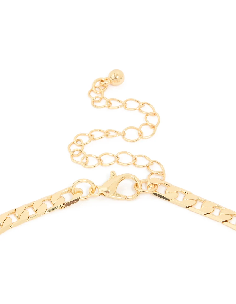 Gold Plated Cross Flay Curb Chain Necklace