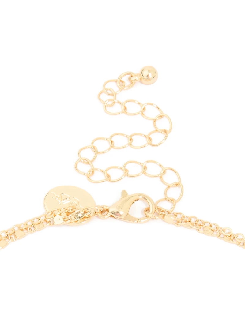 Gold Plated Diamante Filigree Cross & Chain Layered Necklace