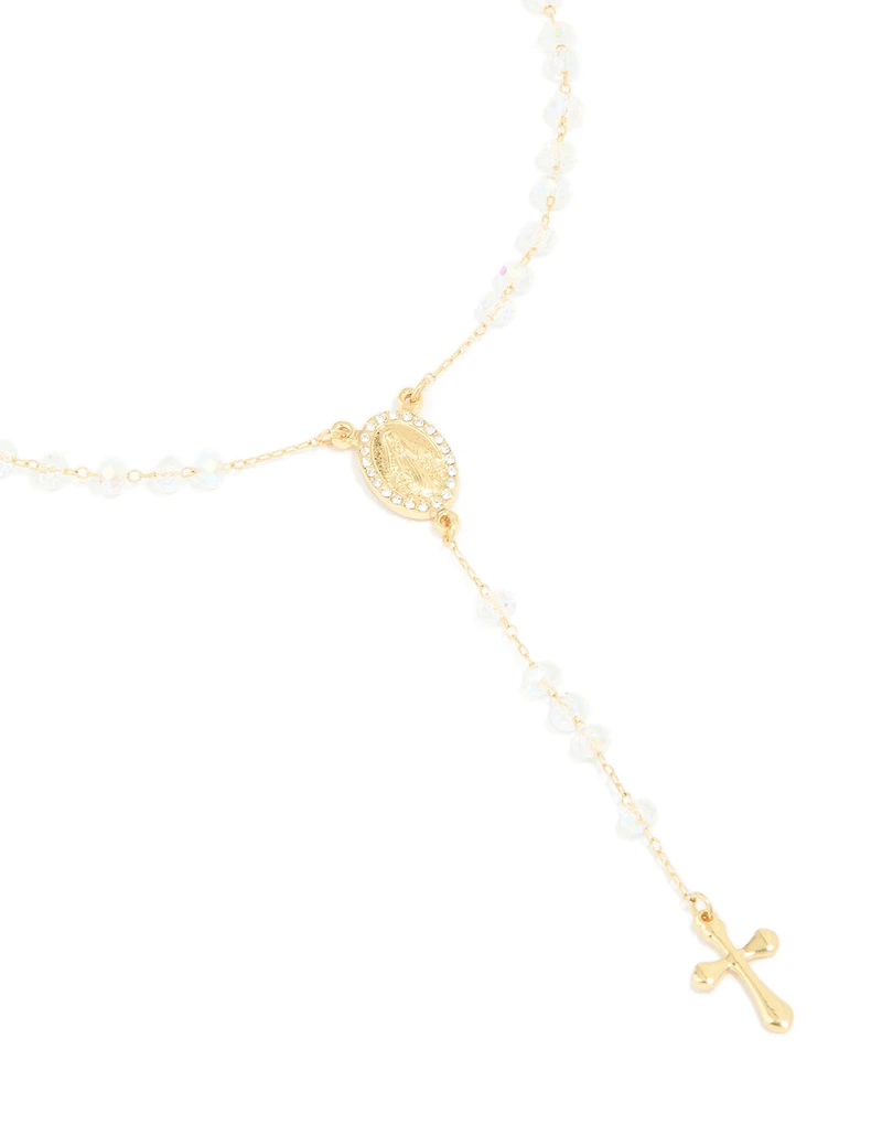 Gold Plated Diamante Rosary Necklace