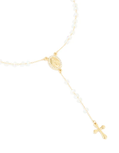 Gold Plated Diamante Rosary Necklace