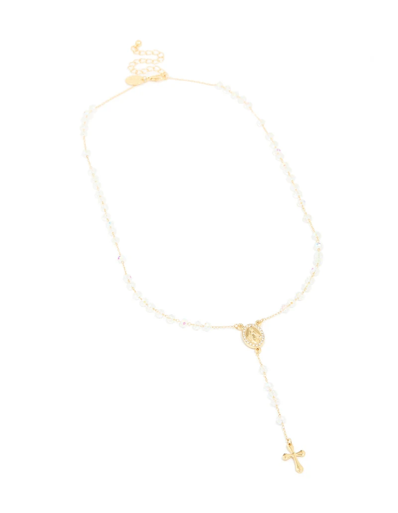 Gold Plated Diamante Rosary Necklace