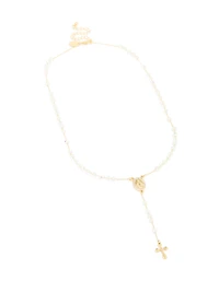 Gold Plated Diamante Rosary Necklace