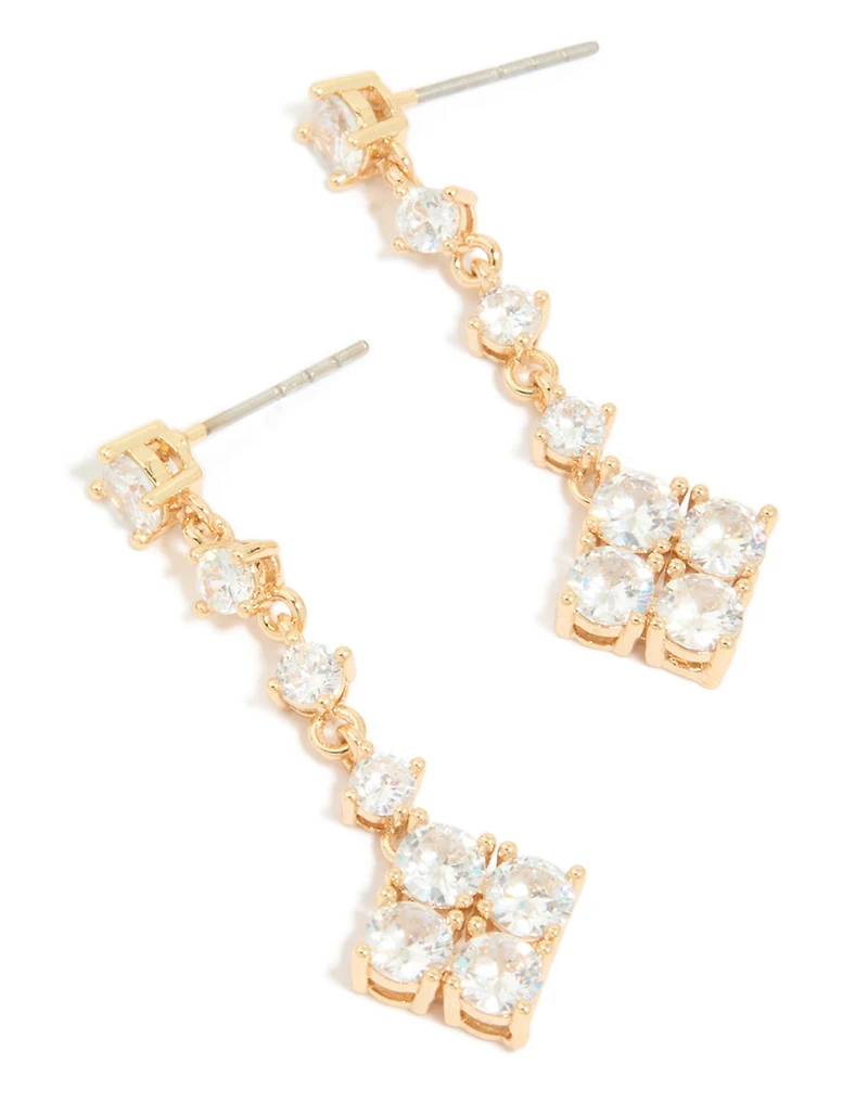 Gold Cubic Zirconia Square Drop Earrings