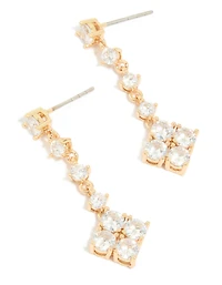 Gold Cubic Zirconia Square Drop Earrings
