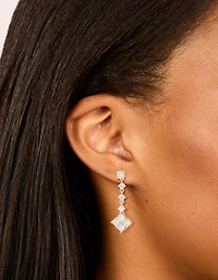 Gold Cubic Zirconia Square Drop Earrings