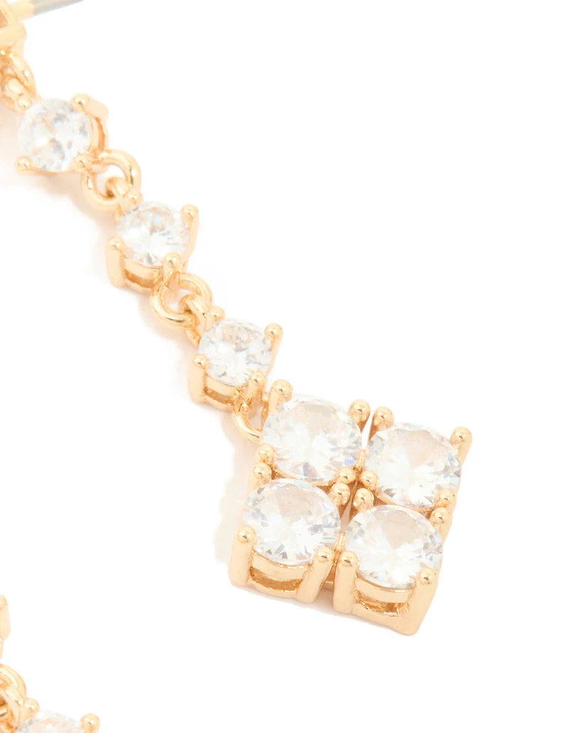 Gold Cubic Zirconia Square Drop Earrings