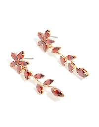 Gold Red Cubic Zirconia Flower Trail Drop Earrings
