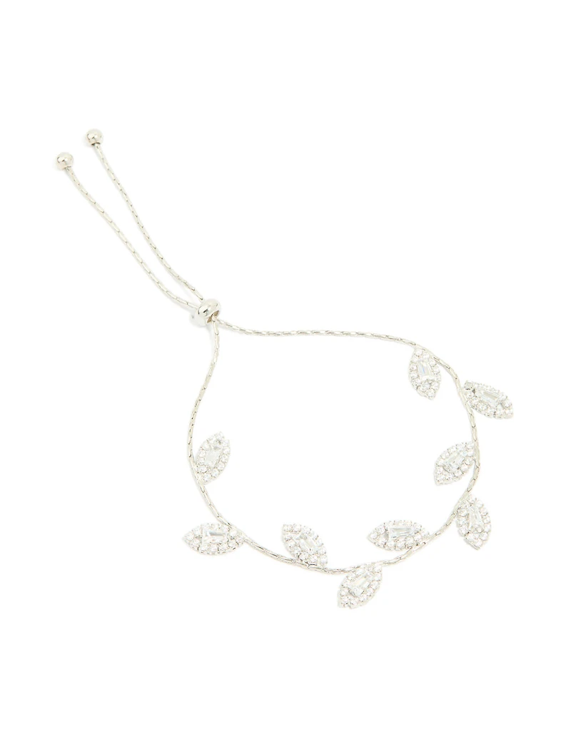 Silver Cubic Zirconia Multi Leaf Toggle Bracelet
