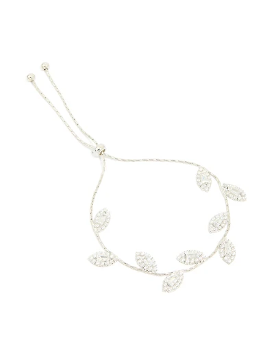 Silver Cubic Zirconia Multi Leaf Toggle Bracelet