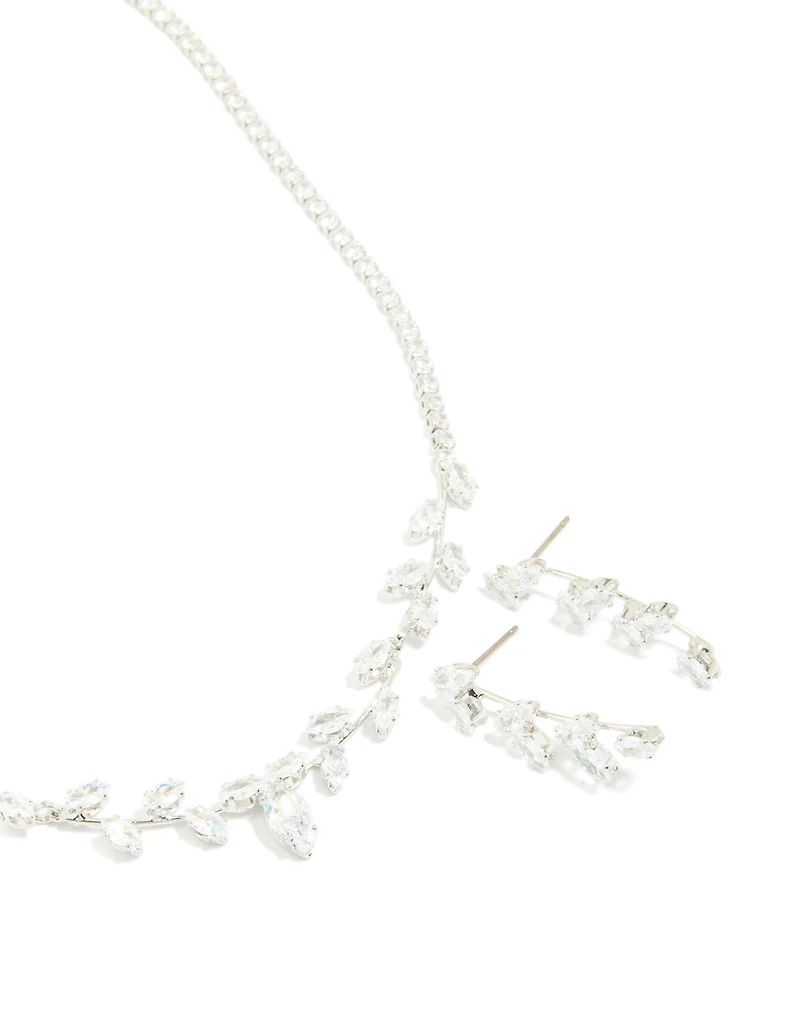 Silver Cubic Zirconia Vine Necklace & Earrings Set