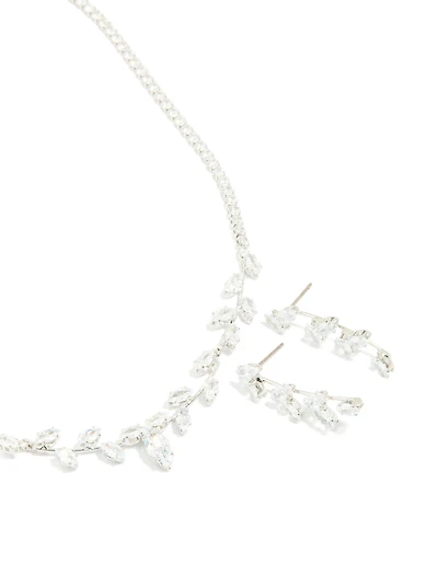 Silver Cubic Zirconia Vine Necklace & Earrings Set