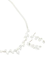 Silver Cubic Zirconia Vine Necklace & Earrings Set