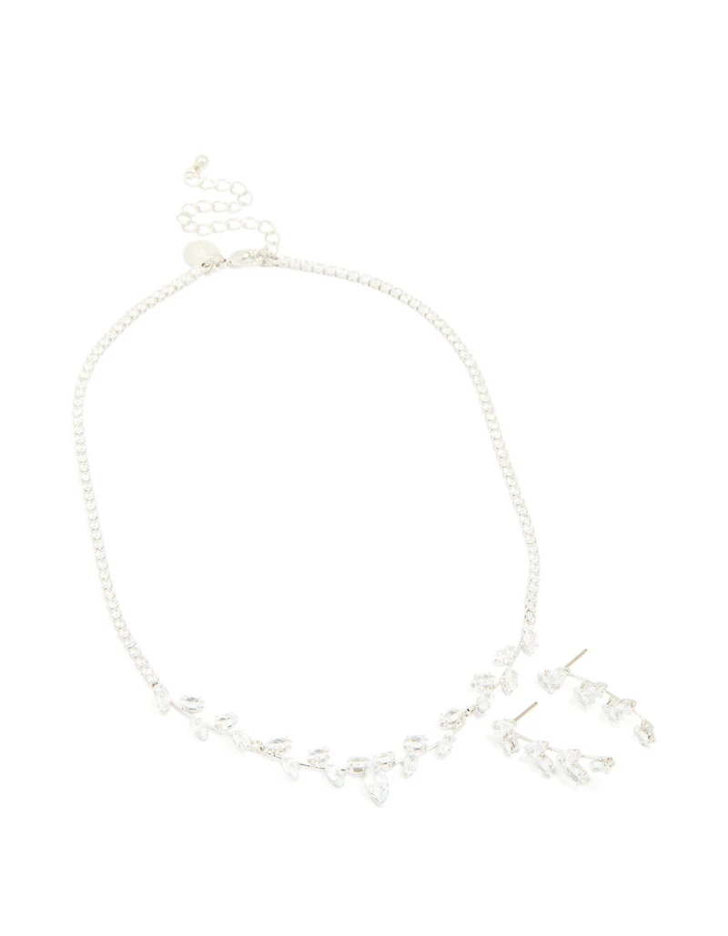 Silver Cubic Zirconia Vine Necklace & Earrings Set