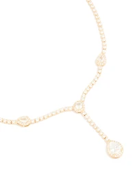 Gold Cubic Zirconia Dainty Bezel Set Y-Necklace