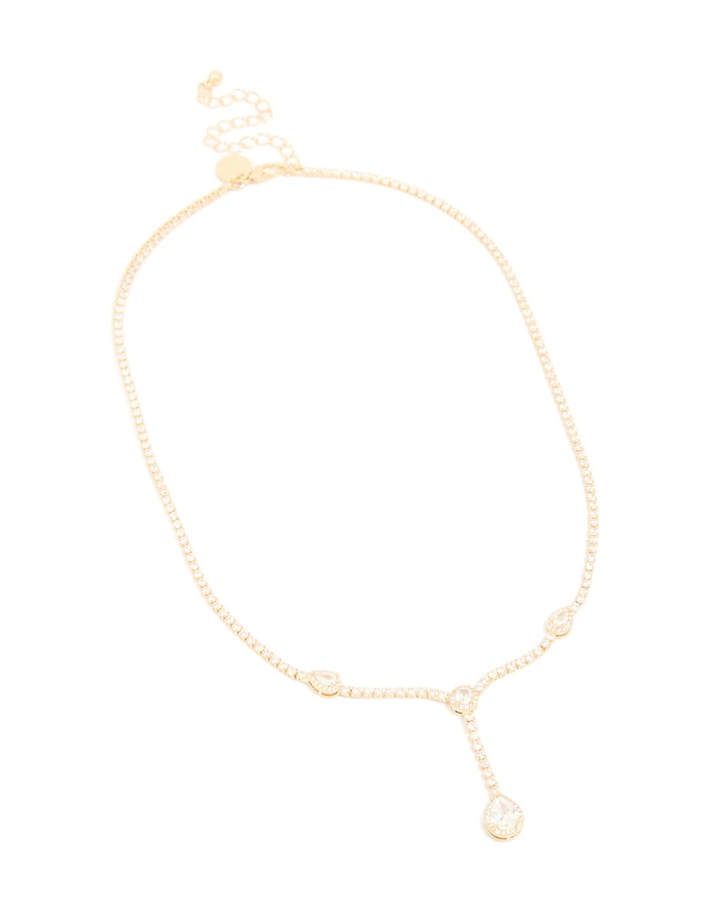 Gold Cubic Zirconia Dainty Bezel Set Y-Necklace