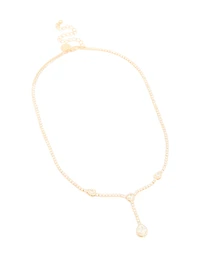 Gold Cubic Zirconia Dainty Bezel Set Y-Necklace