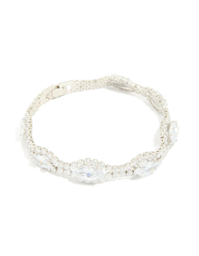 Silver Cubic Zirconia Evil Eye Tennis Bracelet