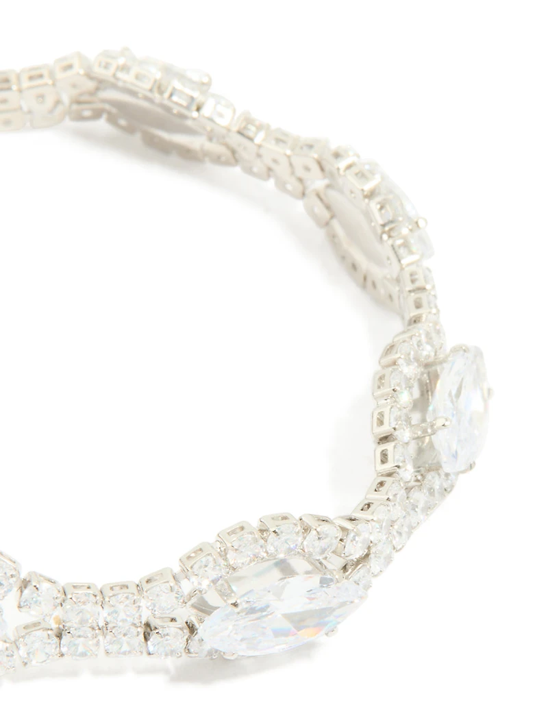 Silver Cubic Zirconia Evil Eye Tennis Bracelet