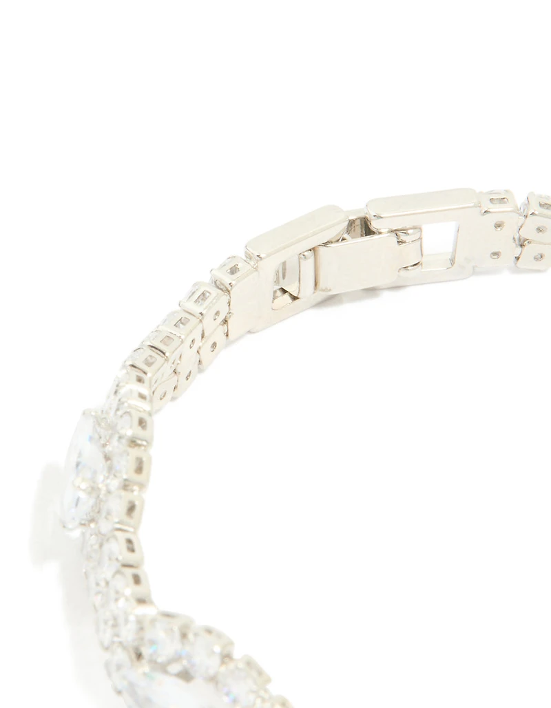 Silver Cubic Zirconia Evil Eye Tennis Bracelet