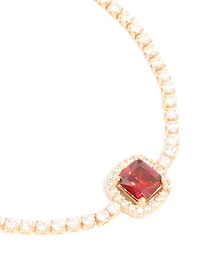 Bracelet à bascule quadré en zircone rouge doré