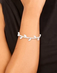 Silver Cubic Zirconia Marquise Vine Toggle Bracelet