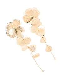 Gold Long Floral Drop Earrings