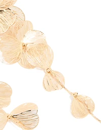 Gold Long Floral Drop Earrings
