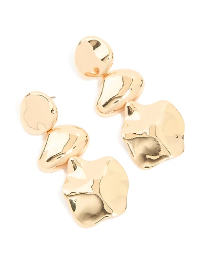 Gold Triple Orb Drop Earrings