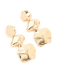 Gold Triple Orb Drop Earrings