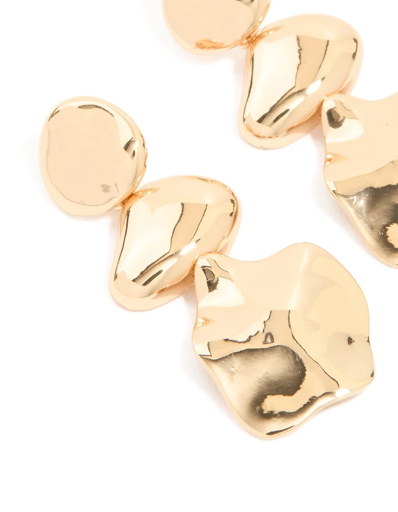 Gold Triple Orb Drop Earrings