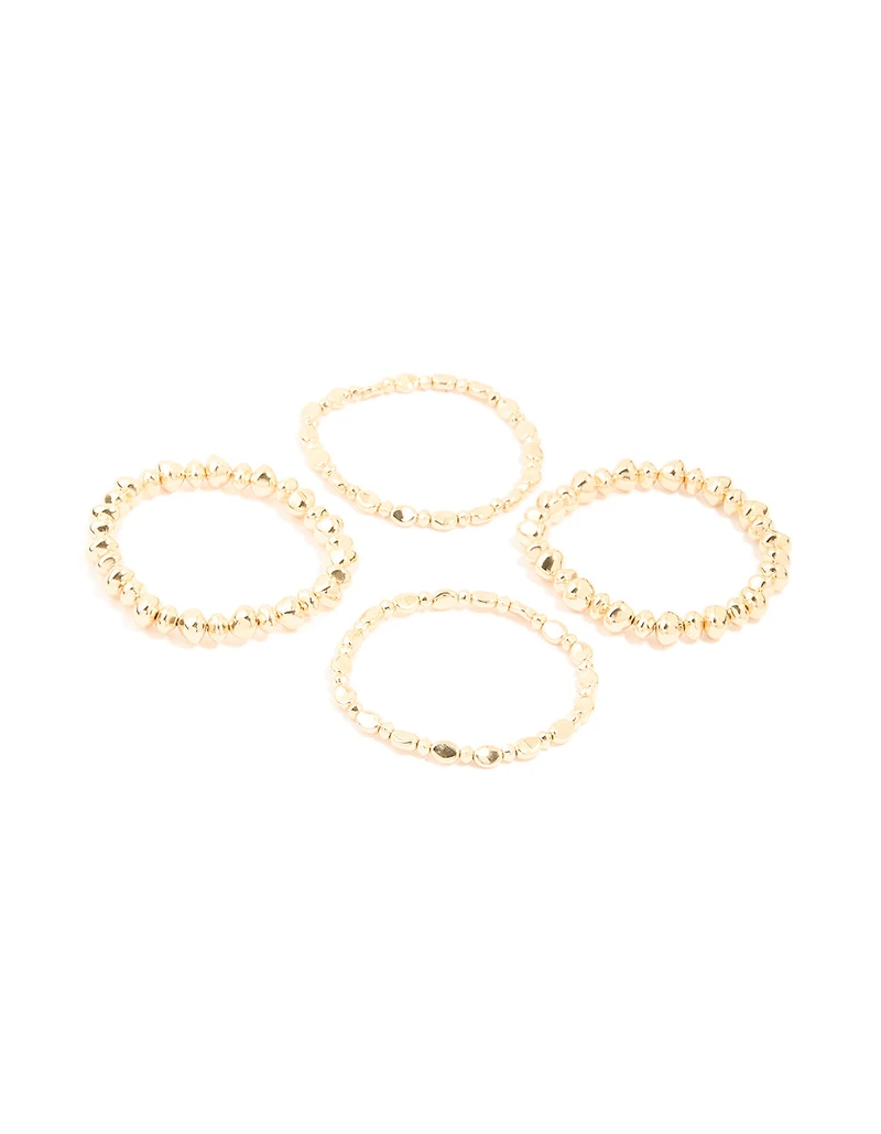 Gold Pebble Stretch Bracelets 4-Pack