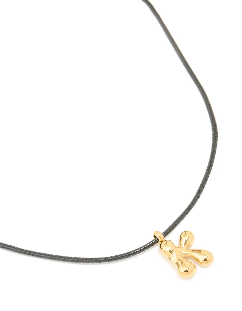 Collier imperméable en acier inoxydable plaqué or avec une grande lettre K à bulles