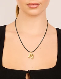 Waterproof Gold Plated Stainless Steel Large Bubble Letter M Cord Necklace