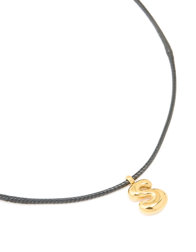 Waterproof Gold Plated Stainless Steel Large Bubble Letter S Cord Necklace