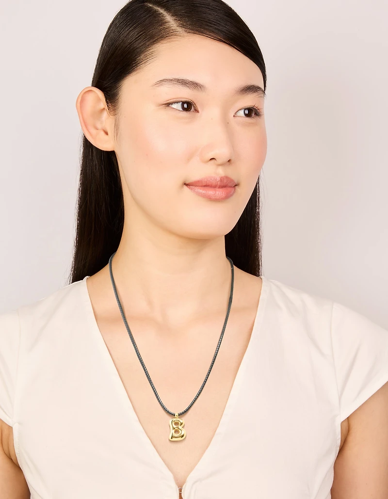 Waterproof Gold Plated Stainless Steel Large Bubble Letter B Cord Necklace